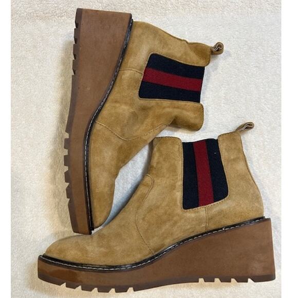 CECELIA NEW YORK Nutella Tan Suede Wedge Chelsea Booties Gemma Gwen Boots Sz 6.5 - Picture 3 of 11